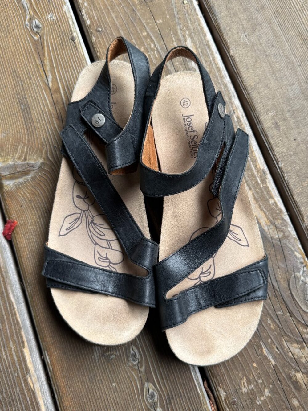EUC Josef Seibel Black Leather Adjustable Tonga Sandal in Women's 11/EU 42